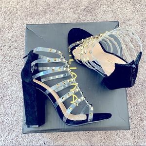 Liliana Black and Gold Studded Heels